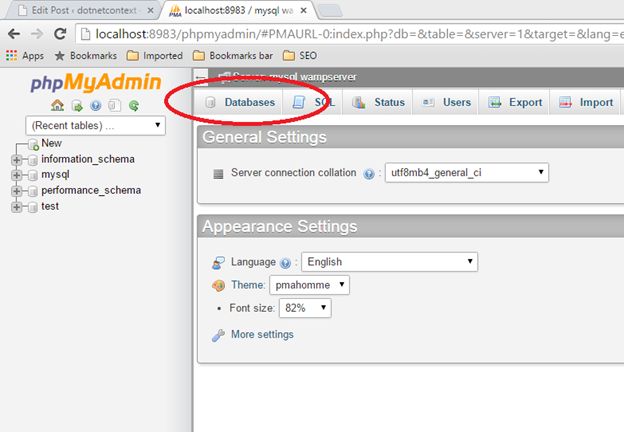 Select Database Option 